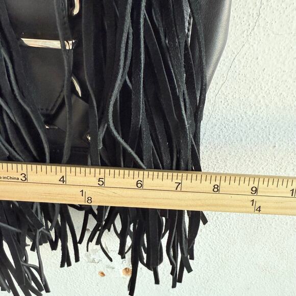 Vtg Fringe Leather Crossbody Bag Y2K Joseph B Black Boho Festival Suede Purse - Picture 8 of 13